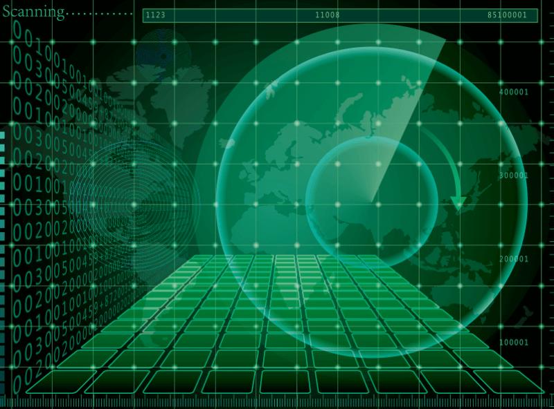 Modern green digital radar screen monitoring