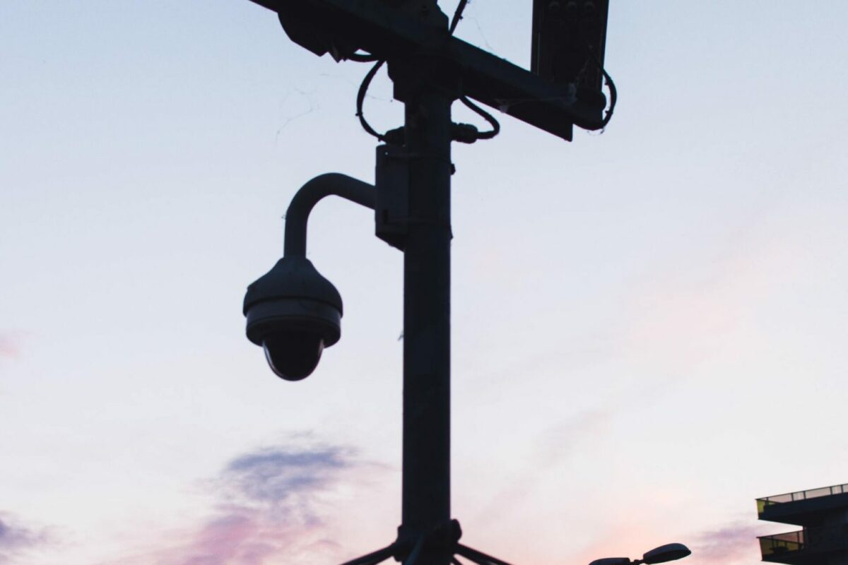 Security CCTVs on a post during dawn